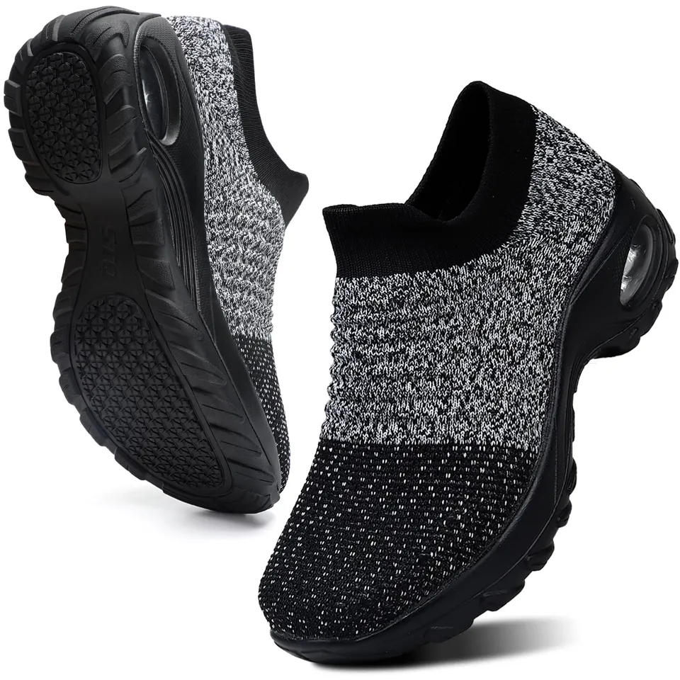 hkr-slip-on-damen-sneaker-grau-schwarz-35-turnschuhe-memory-foam image 1