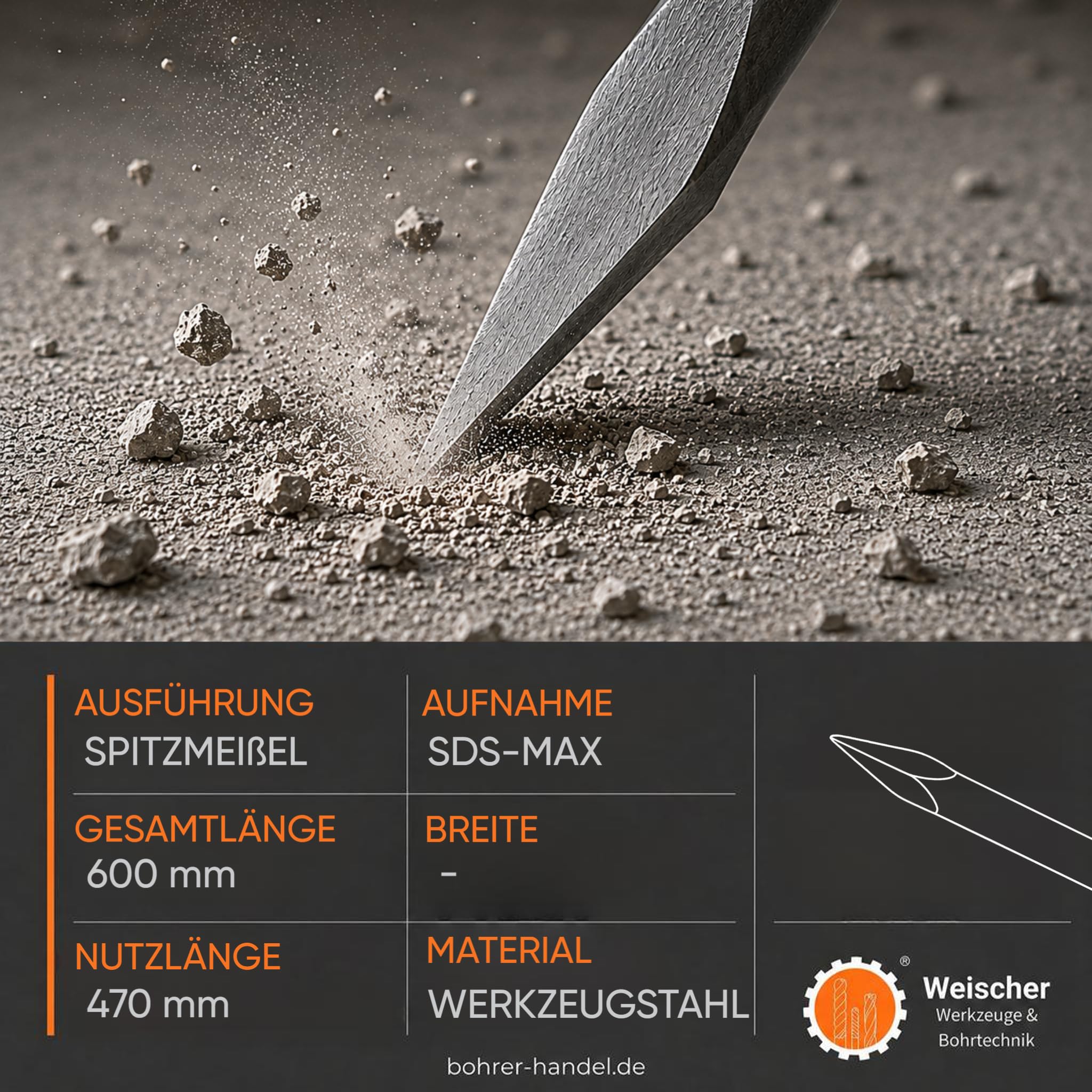 weischer-sds-max-spitzmeissel-600-mm-bohrhammer-meissel image 2