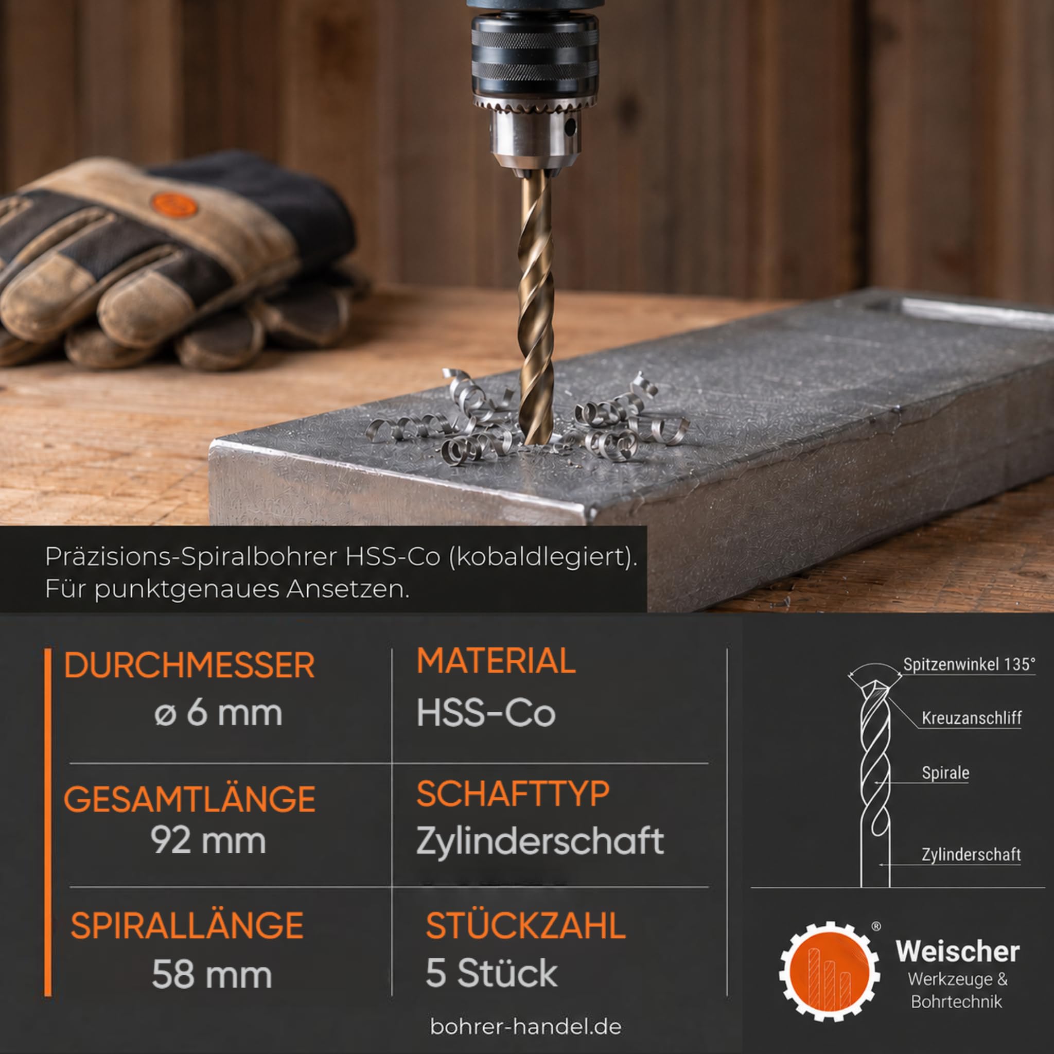 weischer-hss-co-bohrer-6-0mm-5-st-ck-edelstahlbohrer-set image 2