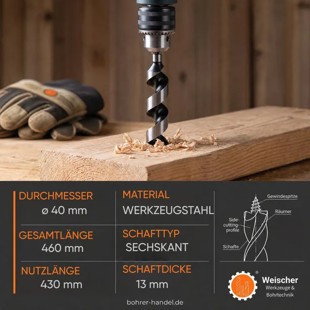 weischer-schlangenbohrer-40x460-mm-holzbohrer-sechskant image 1