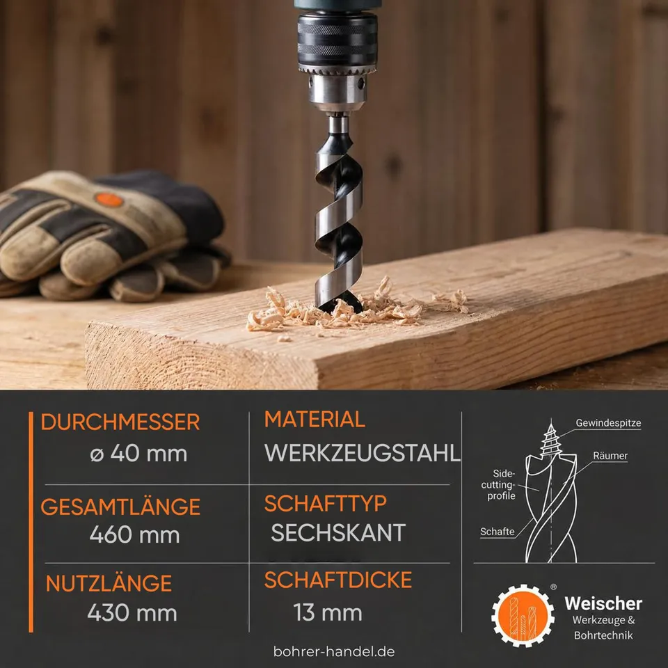 weischer-schlangenbohrer-40x460-mm-holzbohrer-sechskant image 1