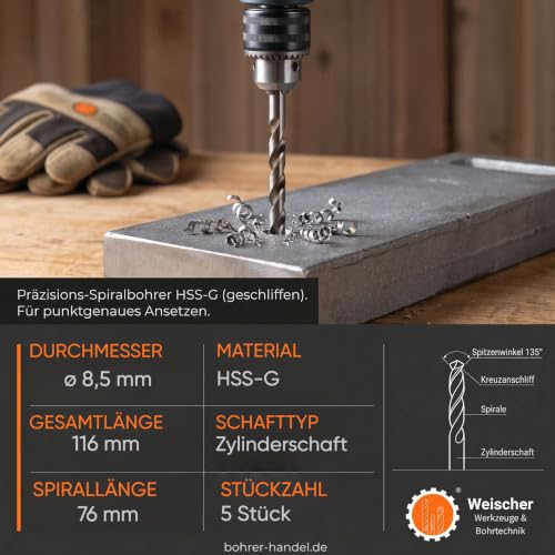weischer-spiralbohrer-hss-g-8-5mm-5-st-ck-metallbohrer-stahl image 7