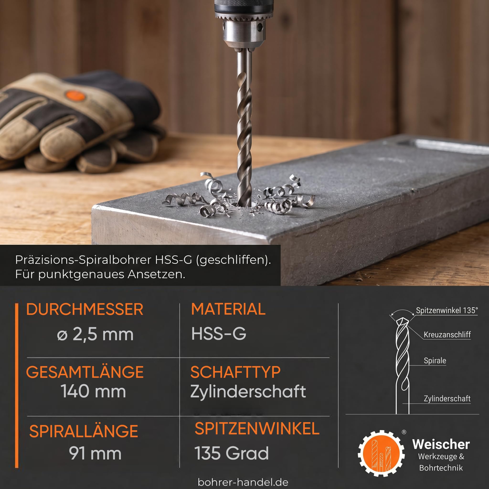 weischer-hss-g-spiralbohrer-2-5mm-x140mm-metall-extra-lang image 2